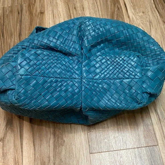 FALOR WOVEN ITALIAN SUPPLE LEATHER HANDBAG ITALIA TEAL W/ COIN POUCH ELEGANT EUC - Picture 5 of 14